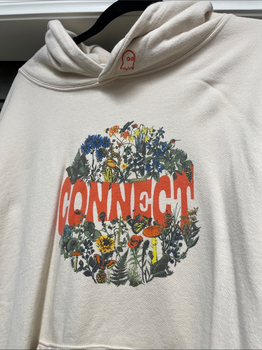 LONELY GHOST Cream Hoodie with Orange CONNECT Floral Graphic